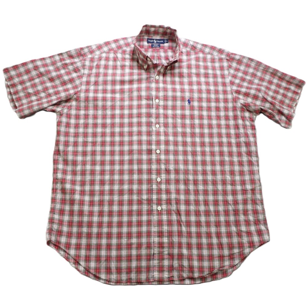 VTG Ralph Lauren Blake Shirt Men L Red Plaid Short Sleeve Cotton Pony 90s Preppy